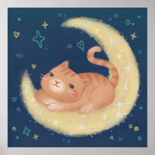 Cute Kat op de Maan Poster