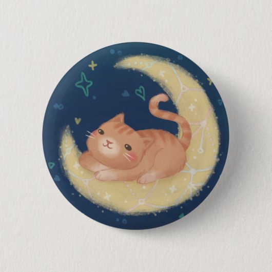 Cute Kat op de Maan Ronde Button 5,7 Cm (Voorkant)