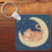 Cute Kat op de Maan Sleutelhanger (Voorkant)