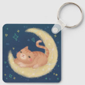 Cute Kat op de Maan Sleutelhanger (Achterkant)