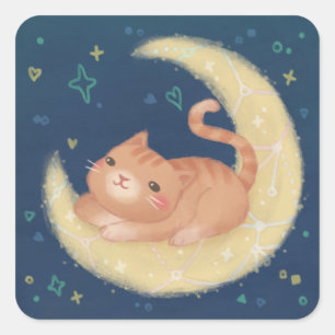 Cute Kat op de Maan Vierkante Sticker