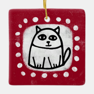 Cute Kat Op Rode Versiering Keramisch Ornament