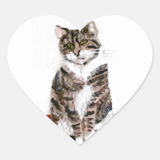 Cute Kat Painting Tabby Cat Hart Sticker (Voorkant)