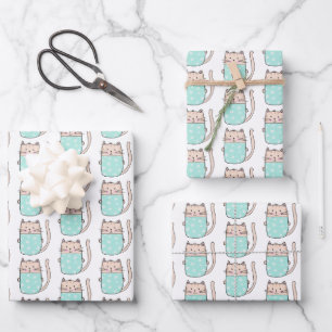 Cute Kat Patroon Meisjes Inpakpapier Vel