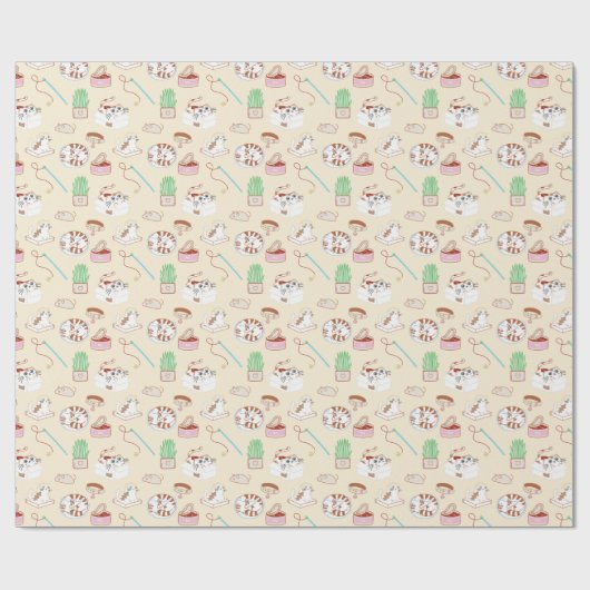 Cute Kat Pattern in beige Wrapping Paper Cadeaupapier (Vlak)
