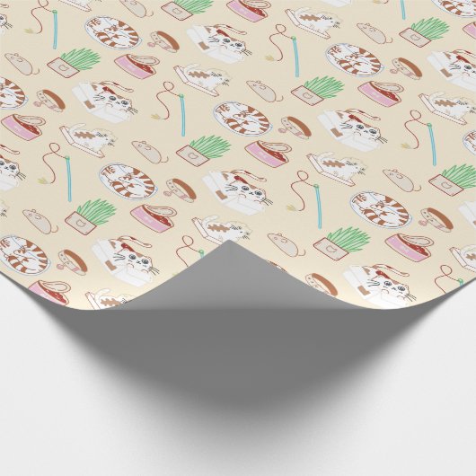 Cute Kat Pattern in beige Wrapping Paper Cadeaupapier (Hoek)