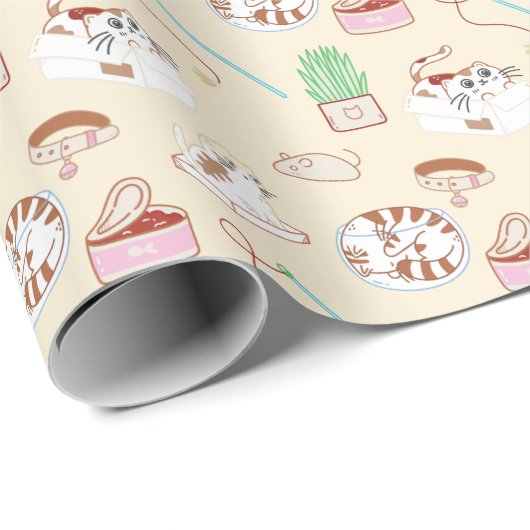 Cute Kat Pattern in beige Wrapping Paper Cadeaupapier (Rol Hoek)