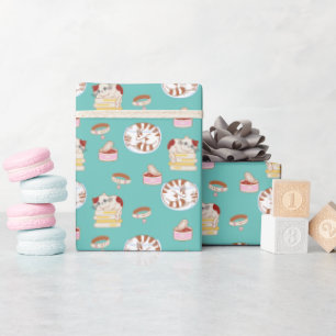 Cute Kat Pattern in Green Wrapping Paper Cadeaupapier