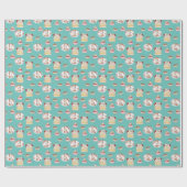 Cute Kat Pattern in Green Wrapping Paper Cadeaupapier (Vlak)