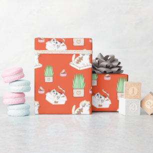 Cute Kat Pattern in Red Wrapping Paper Cadeaupapier