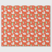 Cute Kat Pattern in Red Wrapping Paper Cadeaupapier (Vlak)