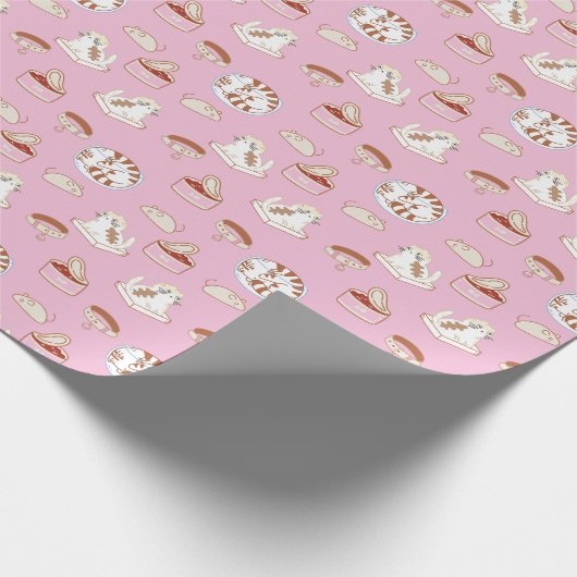 Cute Kat Pattern in Roze Wrapping Paper Cadeaupapier (Hoek)