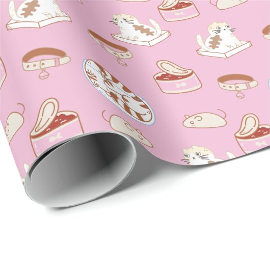 Cute Kat Pattern in Roze Wrapping Paper Cadeaupapier (Rol Hoek)