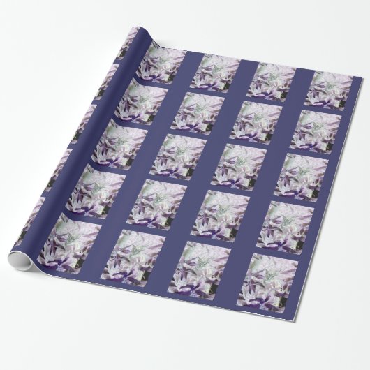 Cute Kat Pattern Paarse Abstracte Leaves Cadeaupapier (Uitgerold)