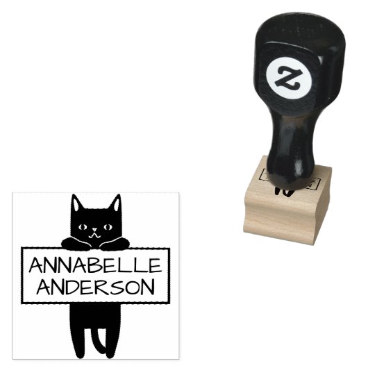 Cute Kat Personaliseer Rubber Stempel (Gestempeld)