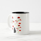 Cute Kat Red Poppy Tweekleurige Koffiemok (Voorkant links)