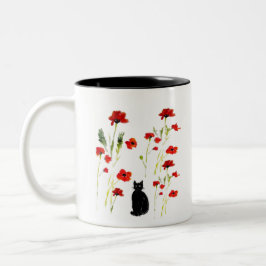 Cute Kat Red Poppy Tweekleurige Koffiemok