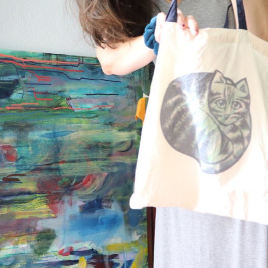 Cute Kat Round Cat Art Tote Bag