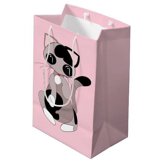 Cute Kat Roze Cadeautas (Achterkant Gekanteld)