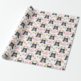 Cute Kat roze en Black Happy Birthday Cadeaupapier