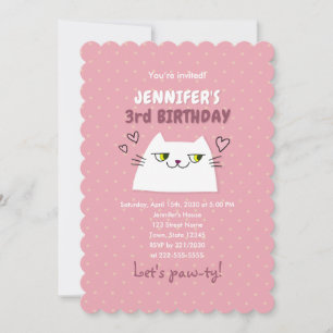 Cute Kat Roze Kinderverjaardag Kaart