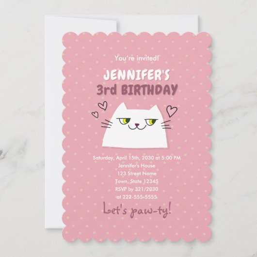 Cute Kat Roze Kinderverjaardag Kaart (Voorkant)