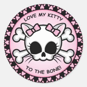 Cute Kat Skull Ronde Sticker
