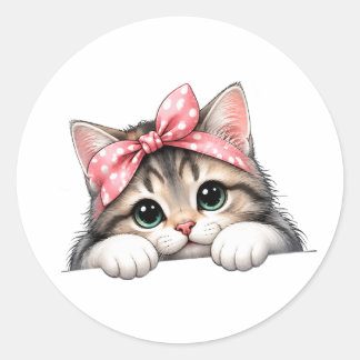 Cute Kat Sticker – Schattige Kitty met Roze Strik