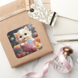 Cute-kat-sticker Vierkante Sticker