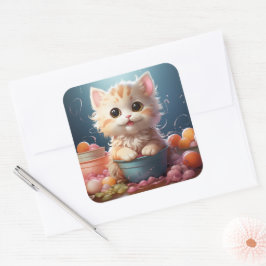 Cute-kat-sticker Vierkante Sticker