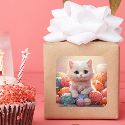 Cute-kat-sticker Vierkante Sticker (Feest)