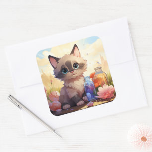 Cute-kat-sticker Vierkante Sticker