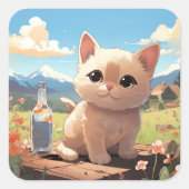Cute-kat-sticker Vierkante Sticker (Voorkant)
