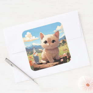 Cute-kat-sticker Vierkante Sticker
