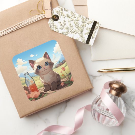 Cute-kat-sticker Vierkante Sticker (Geschenken)