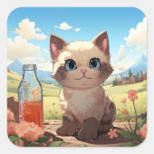 Cute-kat-sticker Vierkante Sticker (Voorkant)