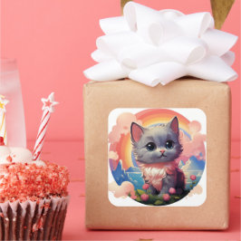 Cute-kat-sticker Vierkante Sticker