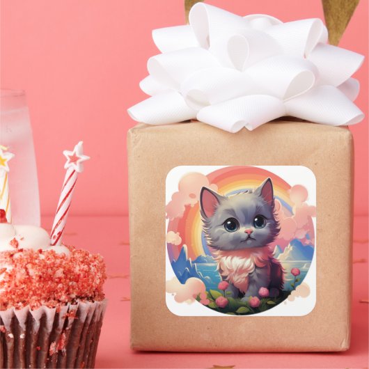 Cute-kat-sticker Vierkante Sticker (Feest)