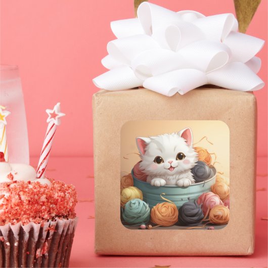 Cute-kat-sticker Vierkante Sticker (Feest)