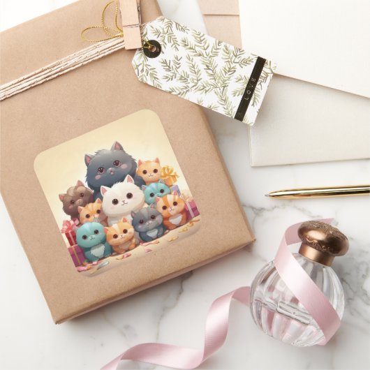 Cute-kat-sticker Vierkante Sticker (Geschenken)