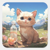Cute-kat-sticker Vierkante Sticker (Voorkant)