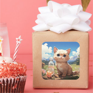 Cute-kat-sticker Vierkante Sticker