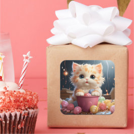 Cute-kat-sticker Vierkante Sticker