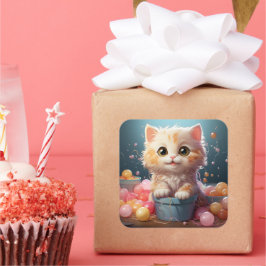 Cute-kat-sticker Vierkante Sticker