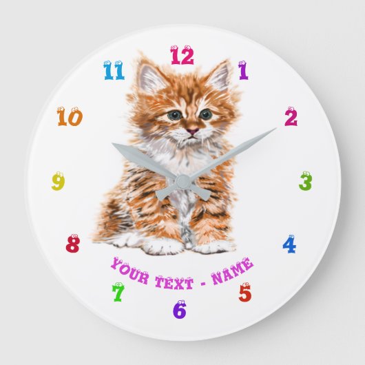 Cute Kat - Sweet - Aangepaste tekst / naam / kleur Grote Klok (Voorkant)