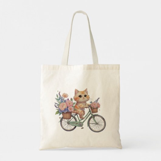 Cute Kat Tassen Tas – Bloemige Fiets Ontwerp (Achterkant)