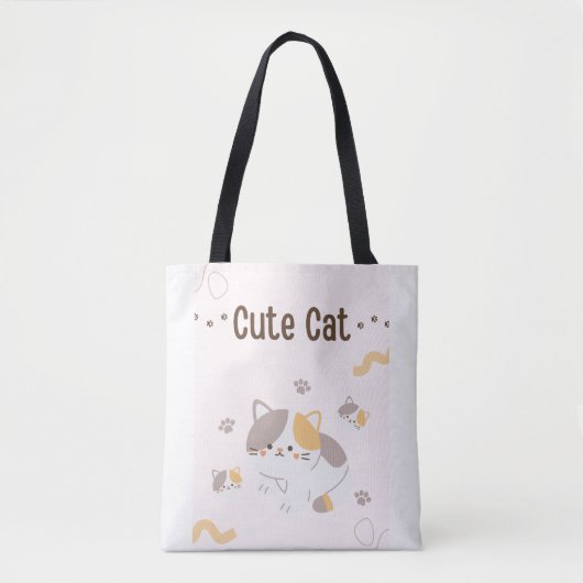 Cute Kat Tassen Tas | Kawaii Kat Canvas Tas (Voorkant)