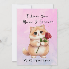 Cute Kat Valentijnkaart Ik Hou van Jou Meow & Voor Feestdagenkaart