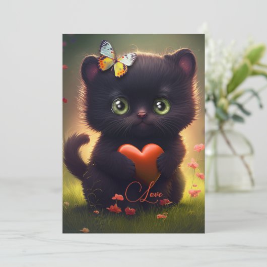 Cute Kat Valentijnsdag Kaart (Staand voorkant)