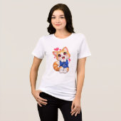 Cute Kat Verbaasd Sticker Tri-Blend Shirt (Voorkant volledig)